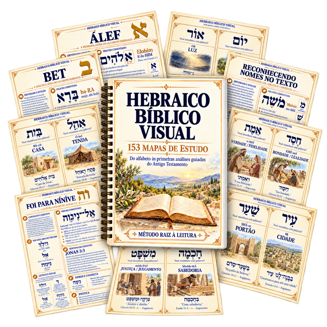 Hebraico Bíblico Visual: capa, páginas e cartões de estudo